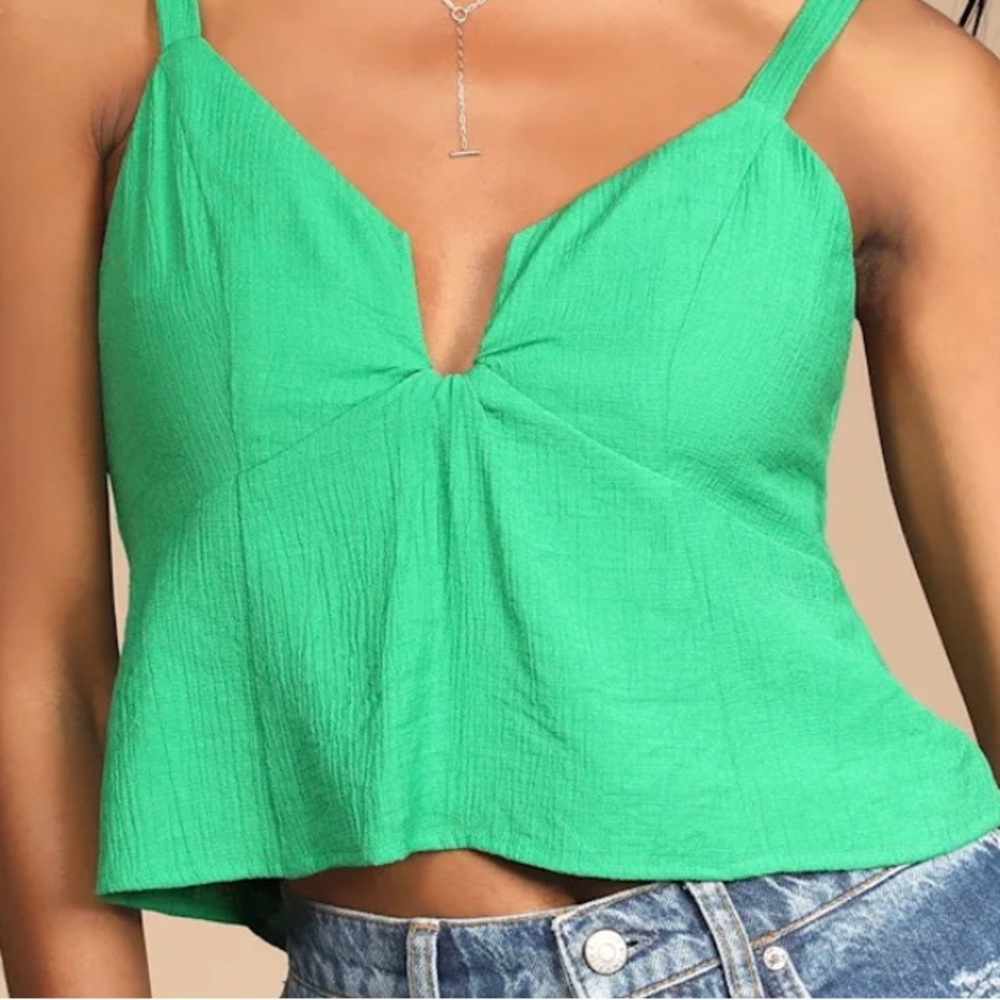 Lulu’s First Favorite Green V-Neck Cropped Tank Top